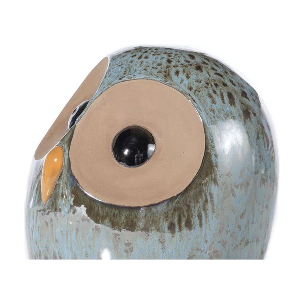 Whimsical Blue and Beige Ceramic Owl Statue