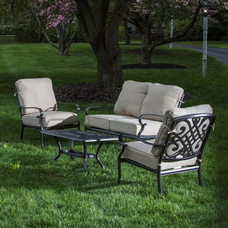 Newbury Beige Cushioned Cast Aluminum 4-Piece Patio Set