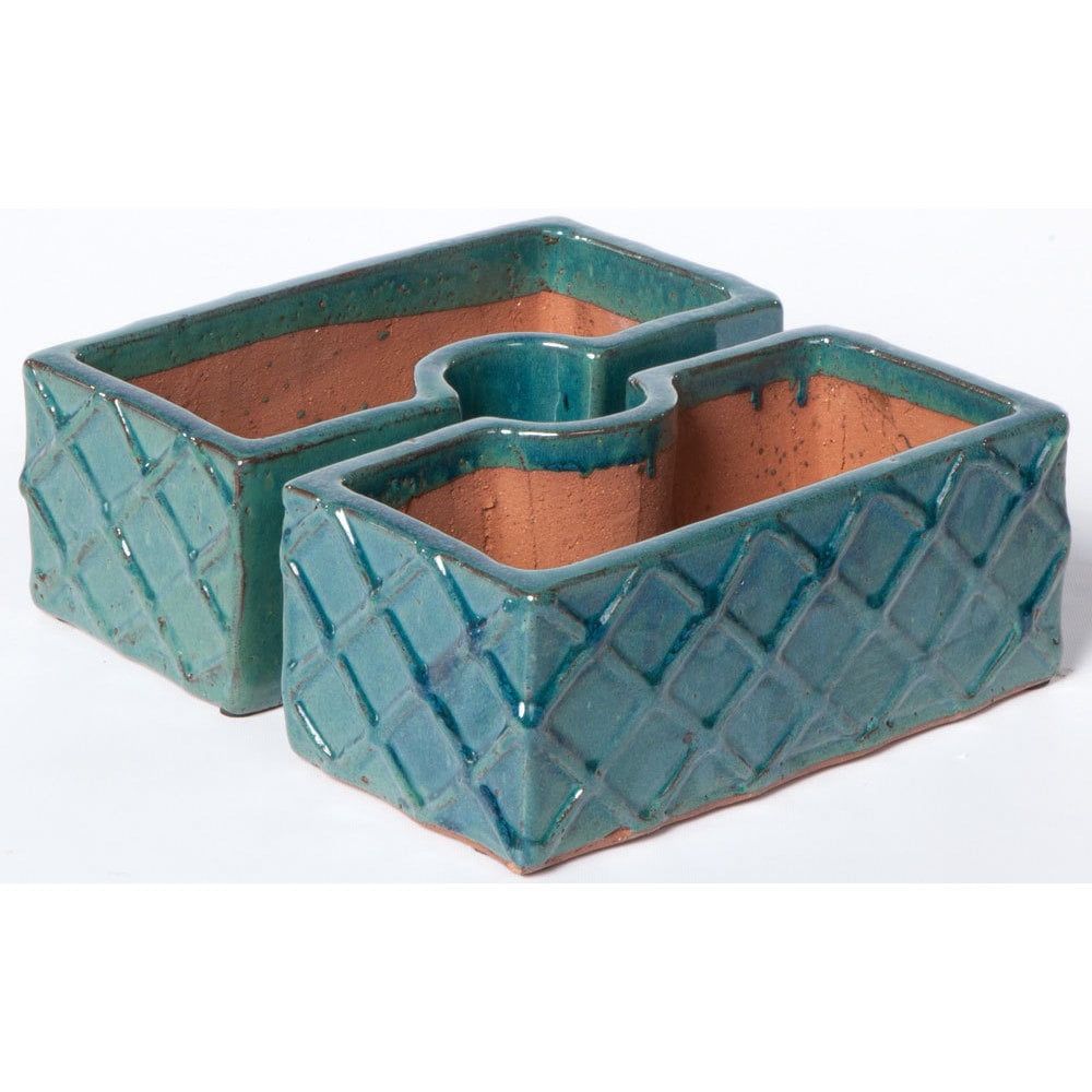 Atlantis Blue Ceramic Square Umbrella Planter for Outdoors