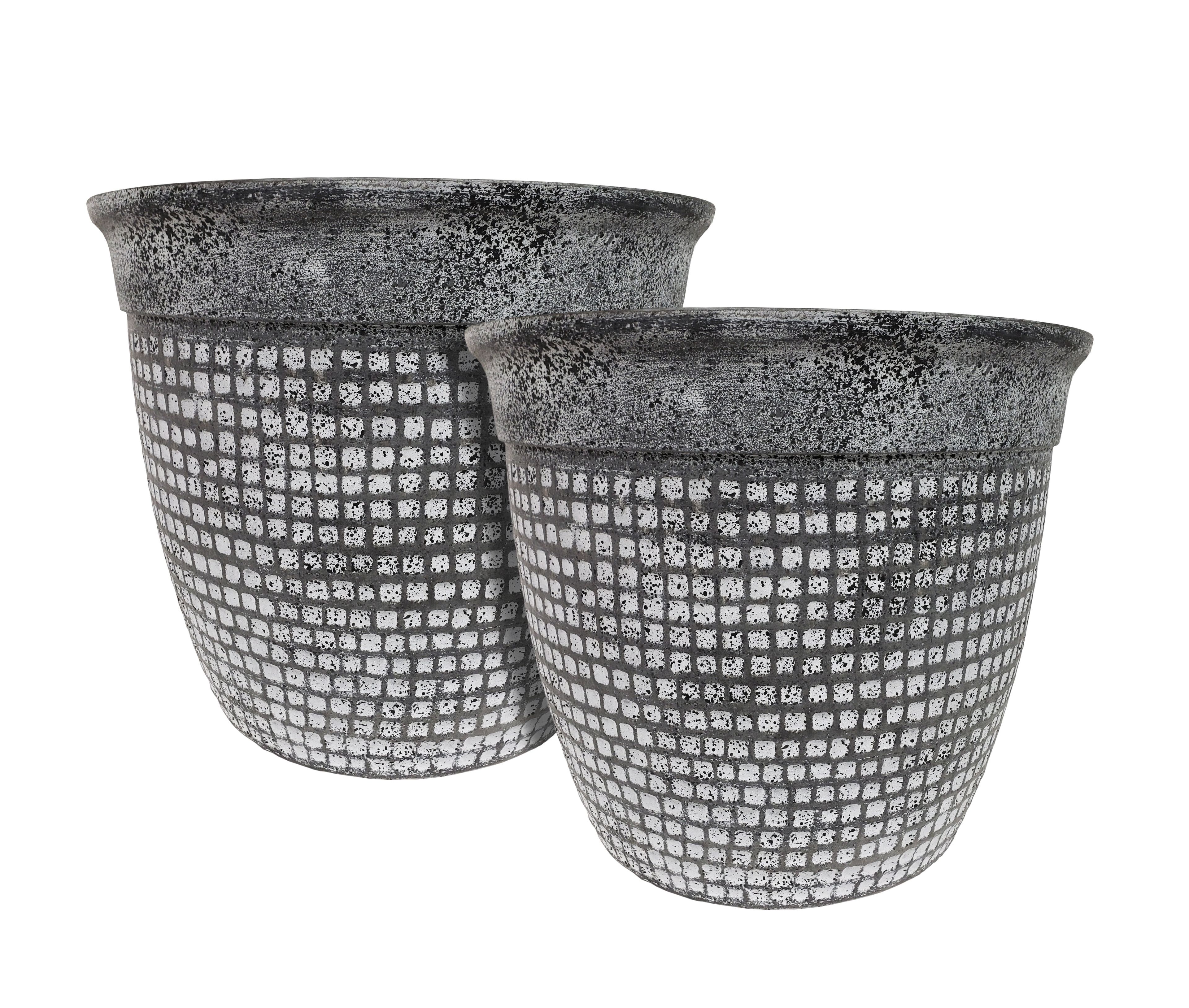 Acerra 16" Gray Stone and Resin Mosaic Outdoor Planters (2-Pack)