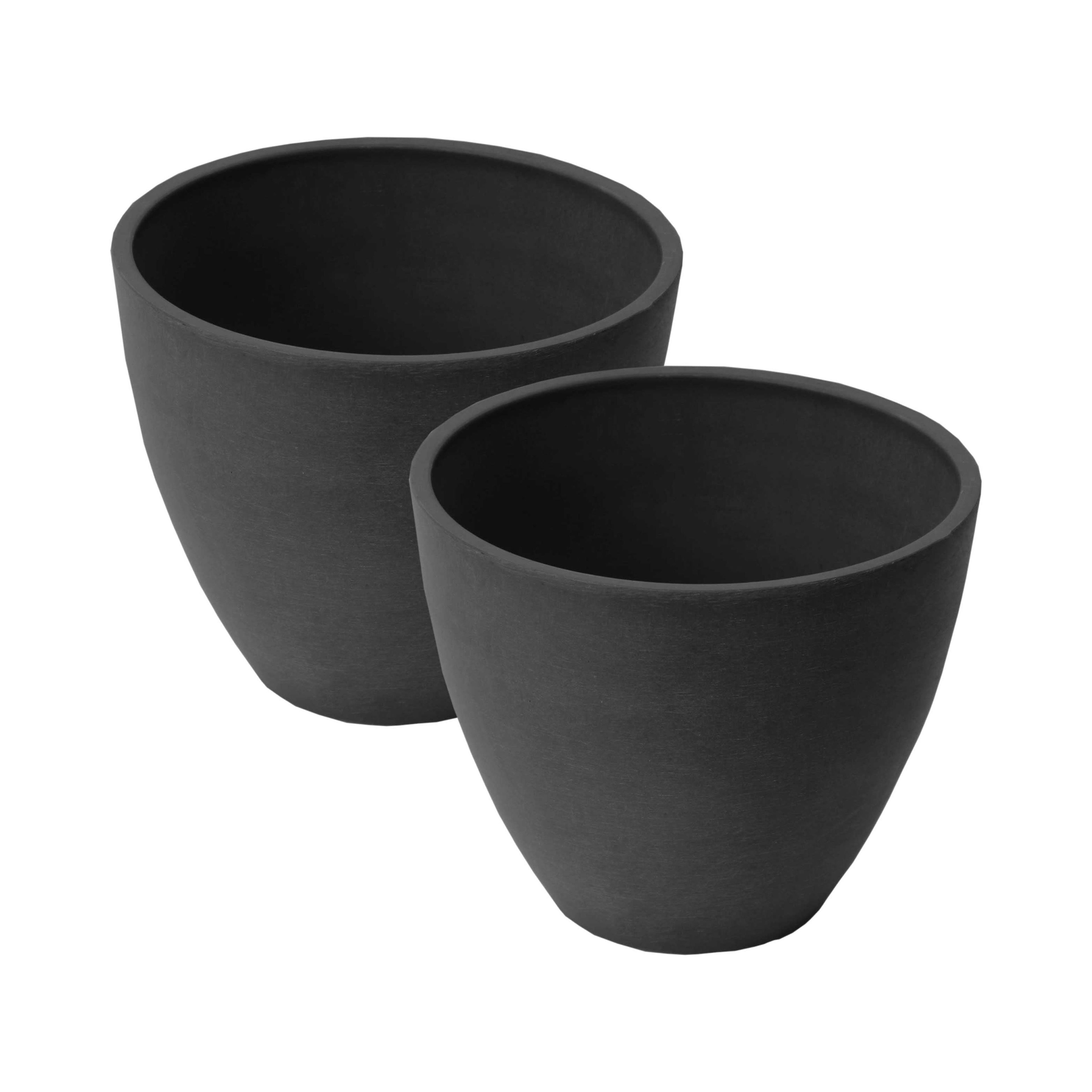 Spun Charcoal Small Round Composite Resin Planters, 2 Pack