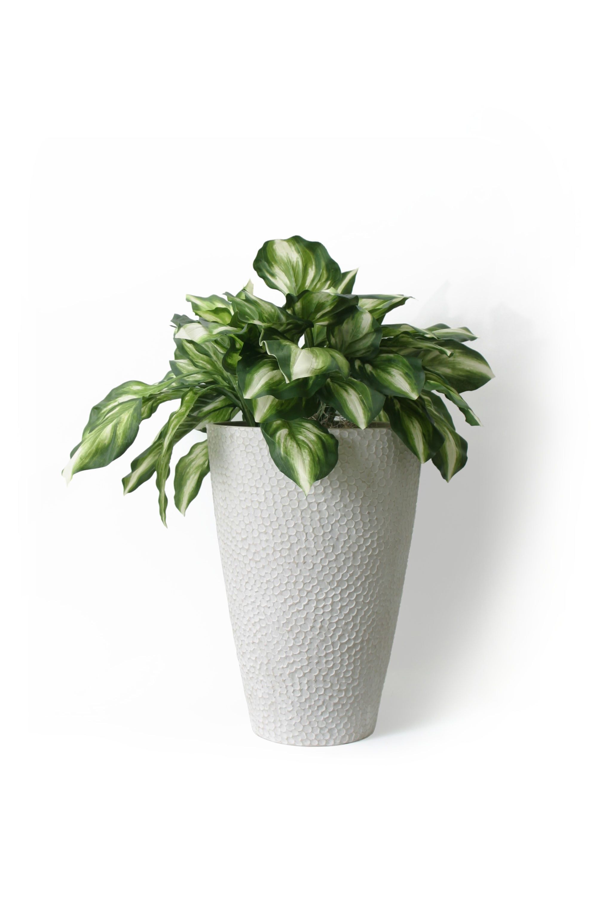 Weathered White Large Round Textured Outdoor Planter