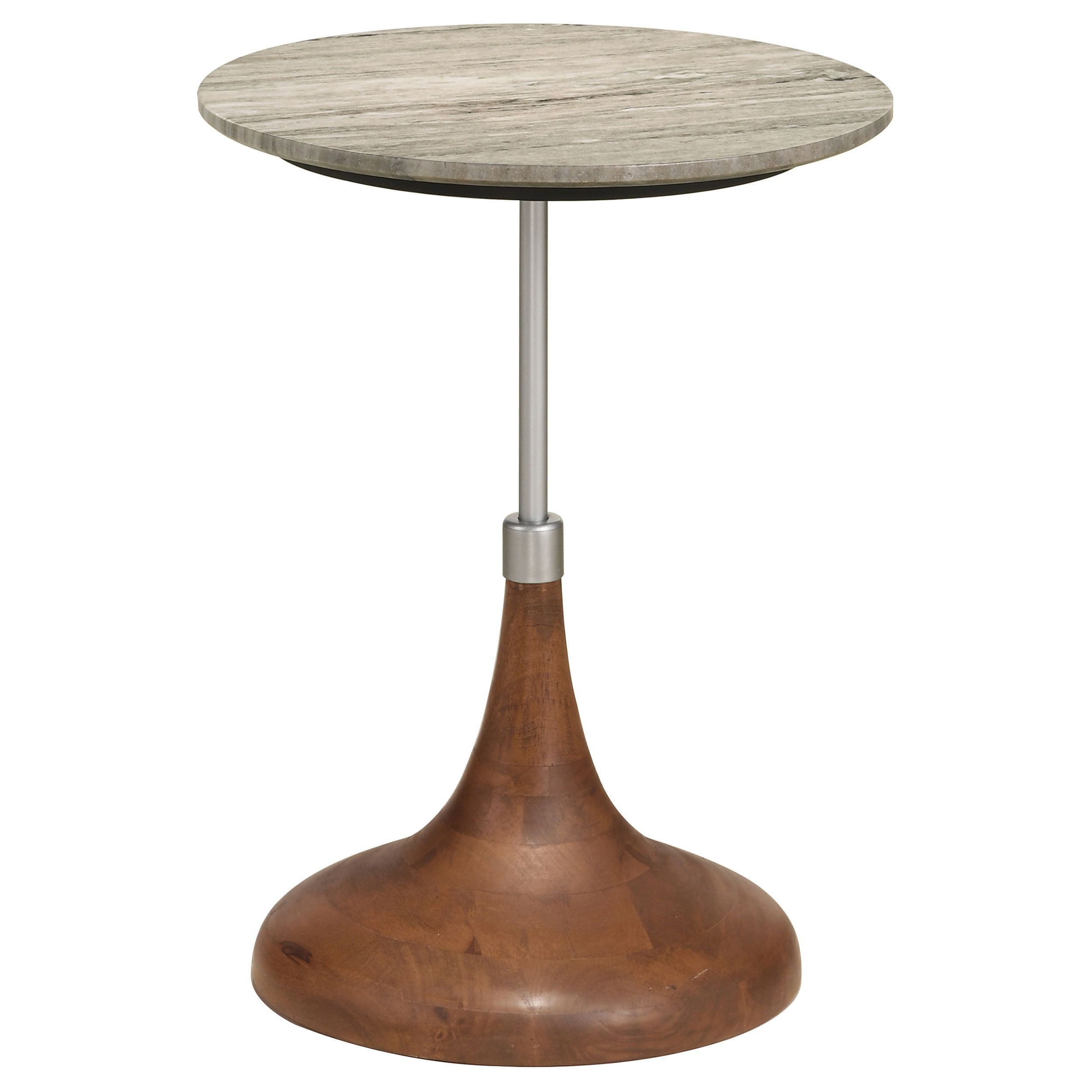 Round Brown and Silver Wood Metal Side Table