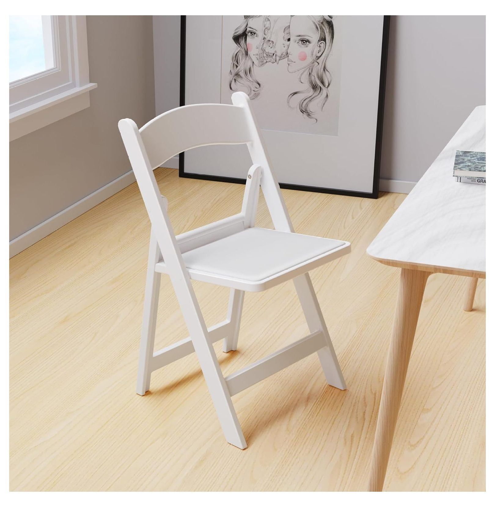 White Resin Folding Chair with Vinyl Padded Seat, Set of 4