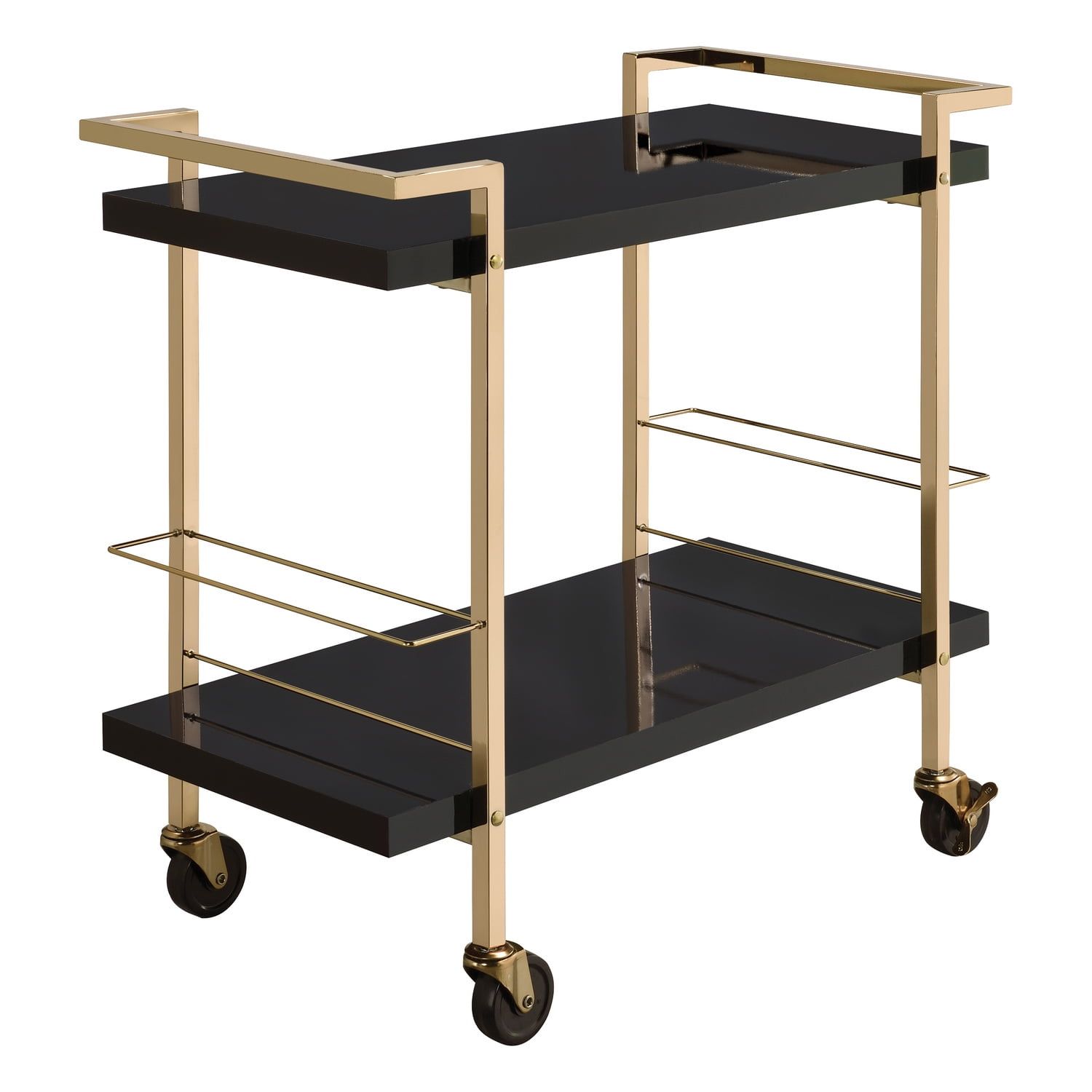 Alios Modern 2-Tier Gold-Plate and White Serving Cart with Wine Rack
