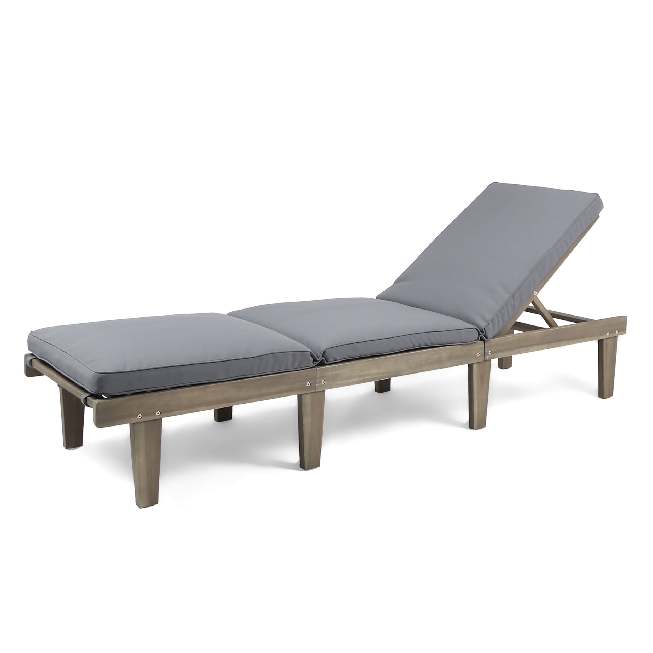 Gray Acacia Wood Outdoor Chaise Lounge with Cushions