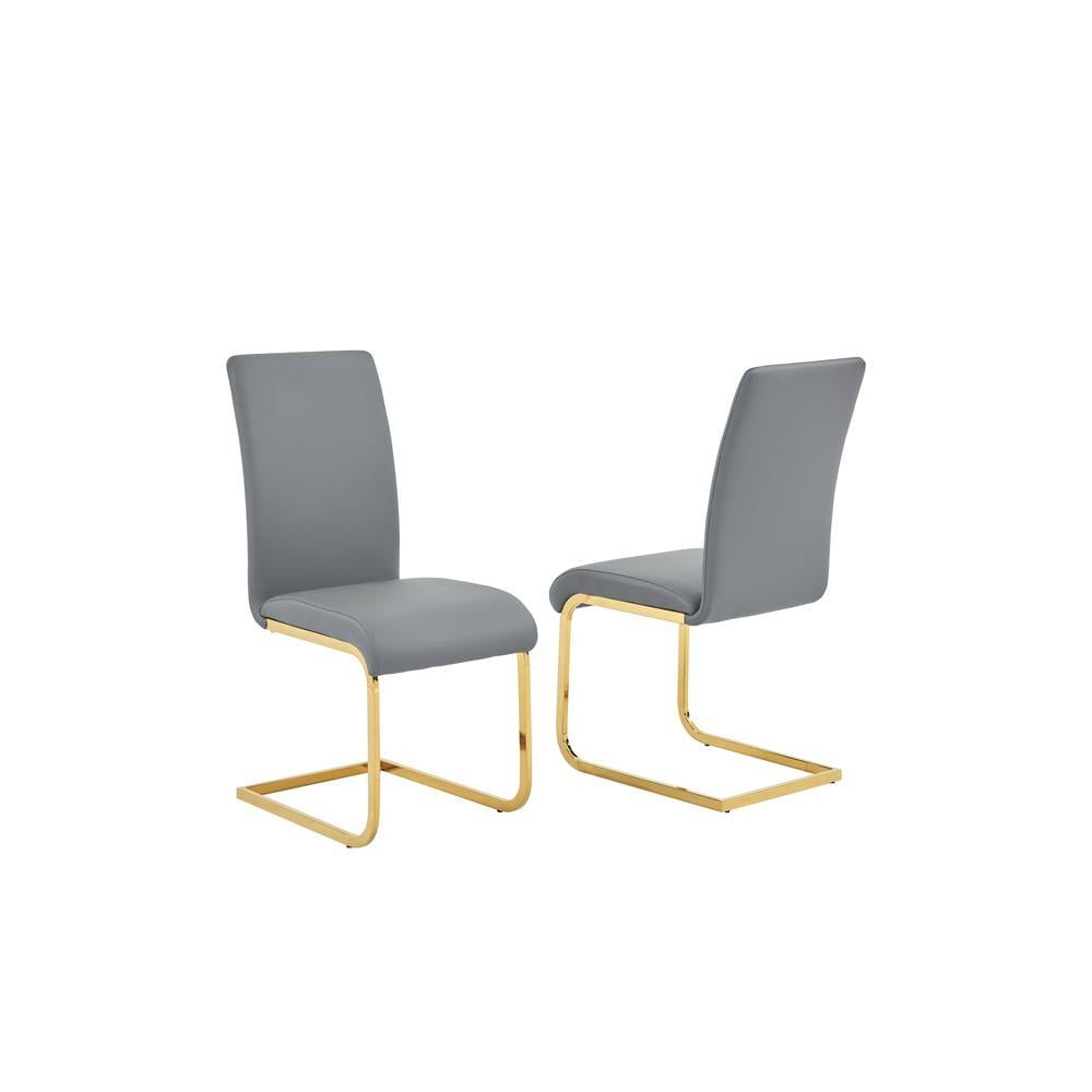 Parsons Gray and Gold Faux Leather Side Chair with Chrome Base