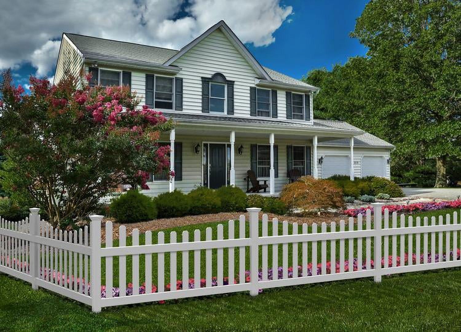 3.5ft H x 6ft W White Vinyl Picket Fence Kit with No-Dig Installation