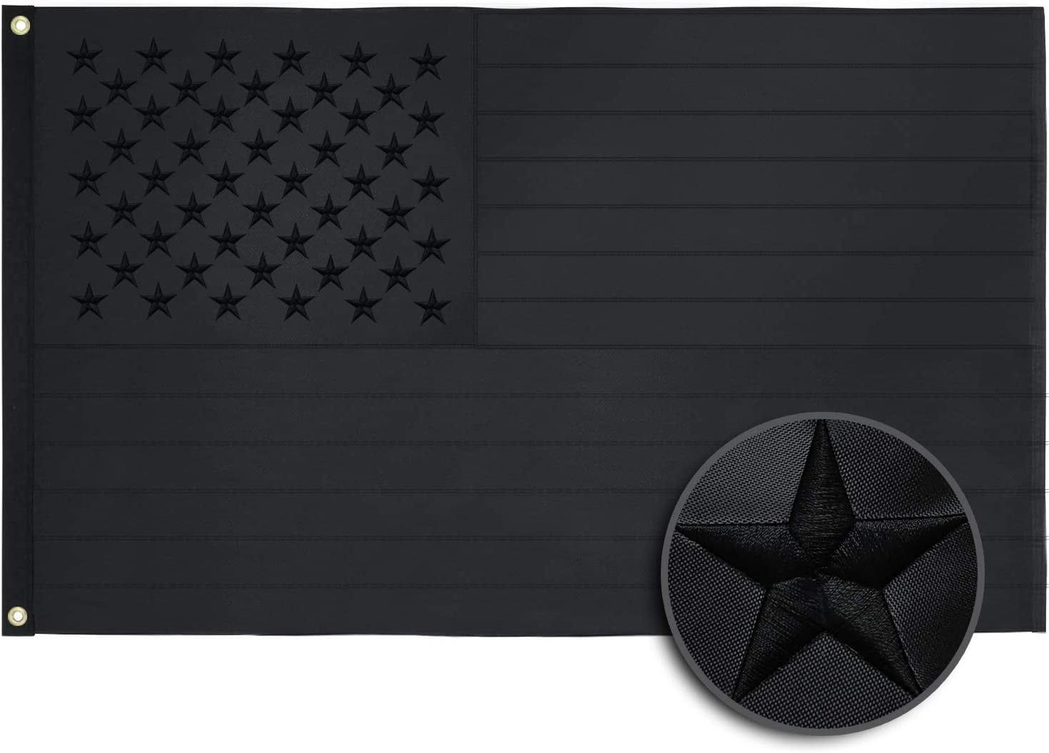 Heavy Duty All Black Polyester American Flag with Embroidered Stars