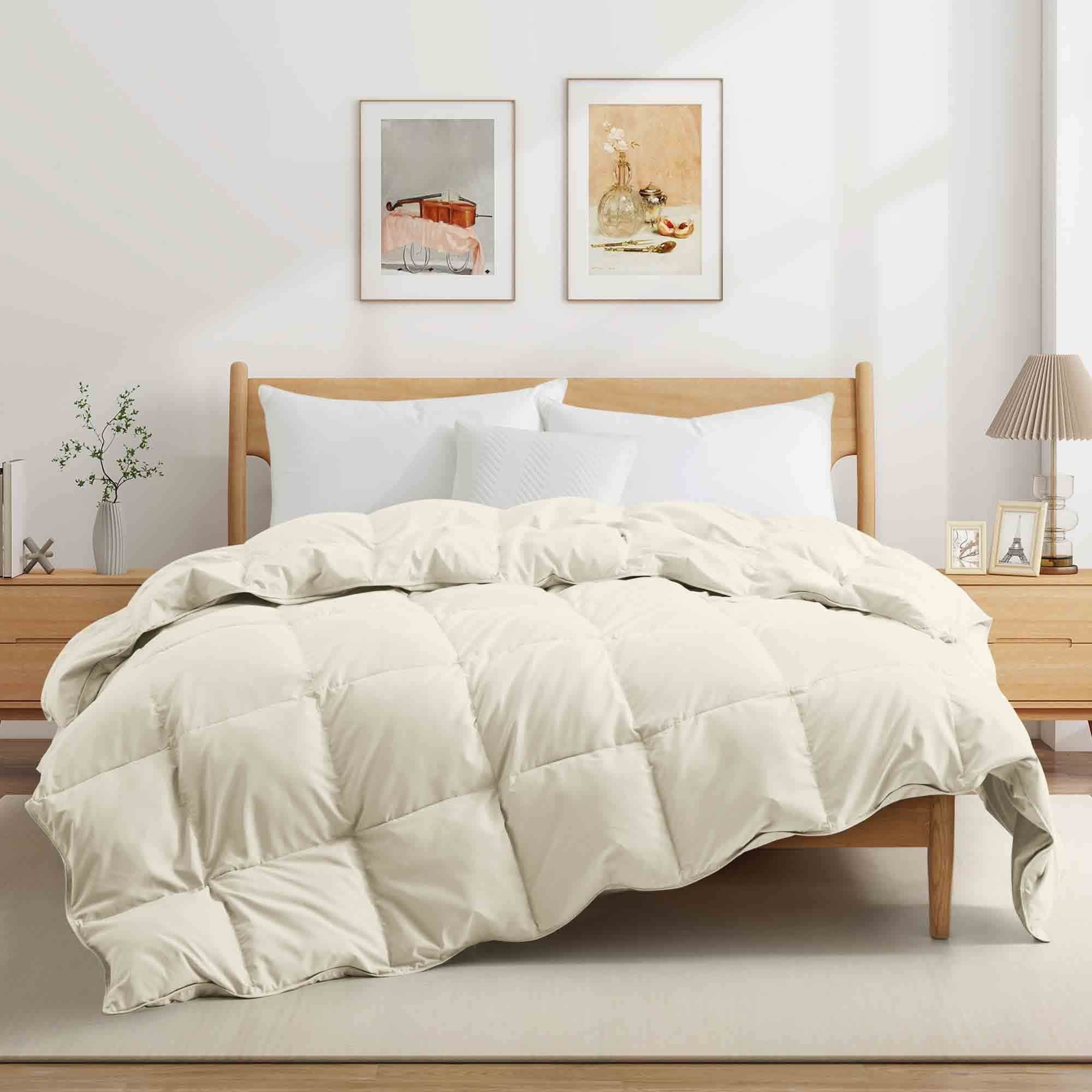 King Size Cream Goose Down Comforter with Polyester Shell