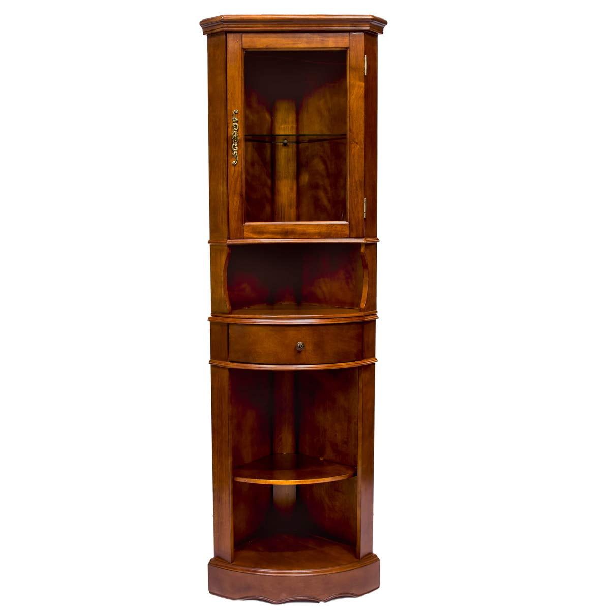 Cherry Wood Corner Curio Cabinet with Glass Door