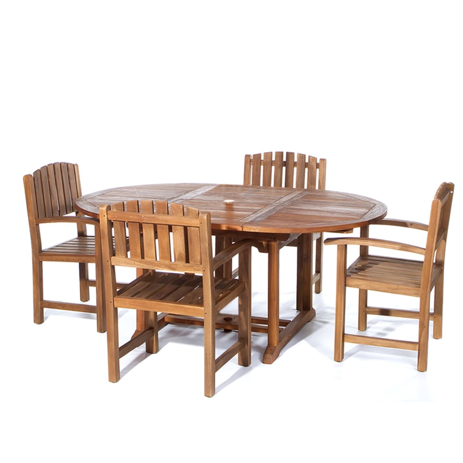 Indonesian Teak Oval Extension Patio Dining Set with Brass Hardware