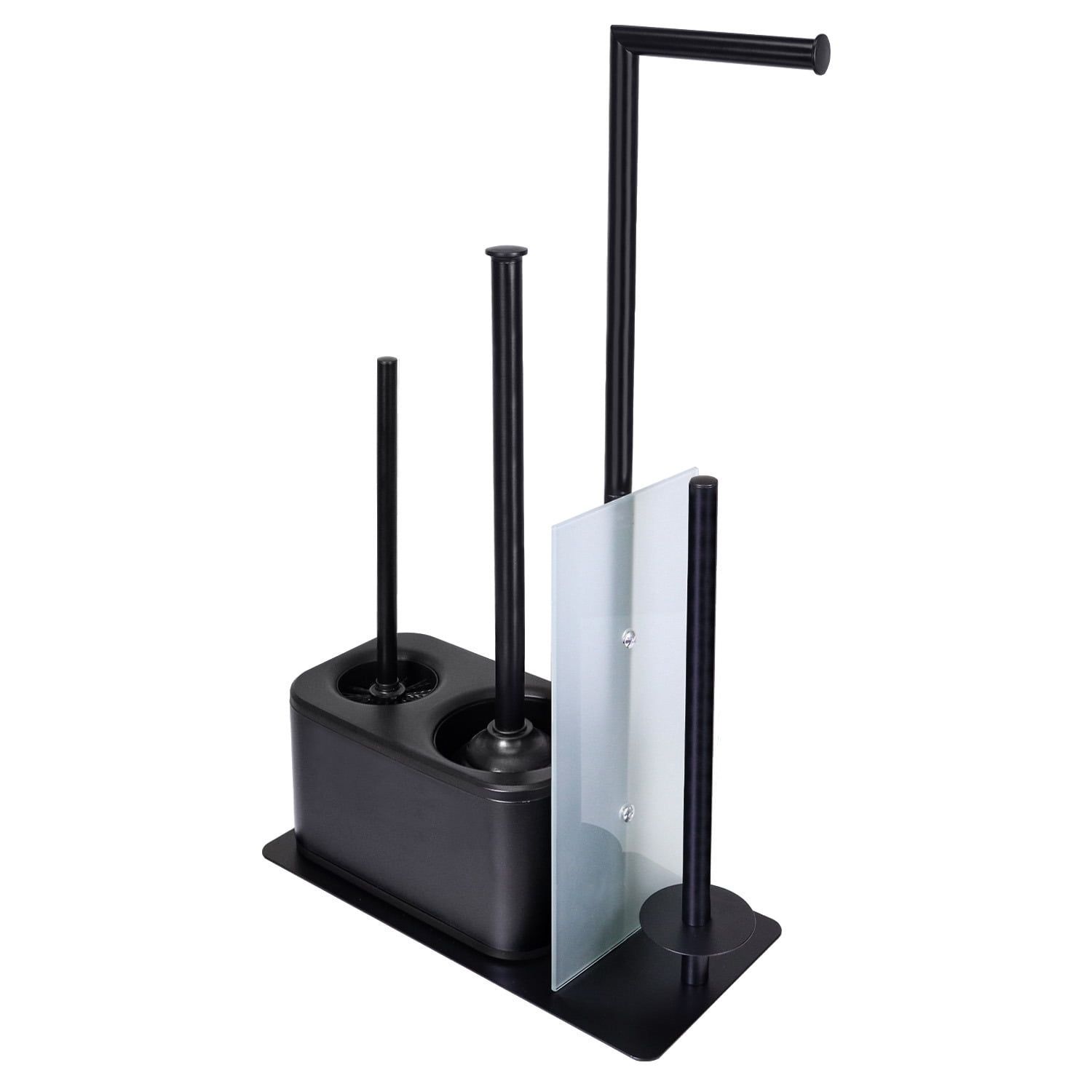 Black All-in-One Toilet Brush Plunger and Paper Holder Set