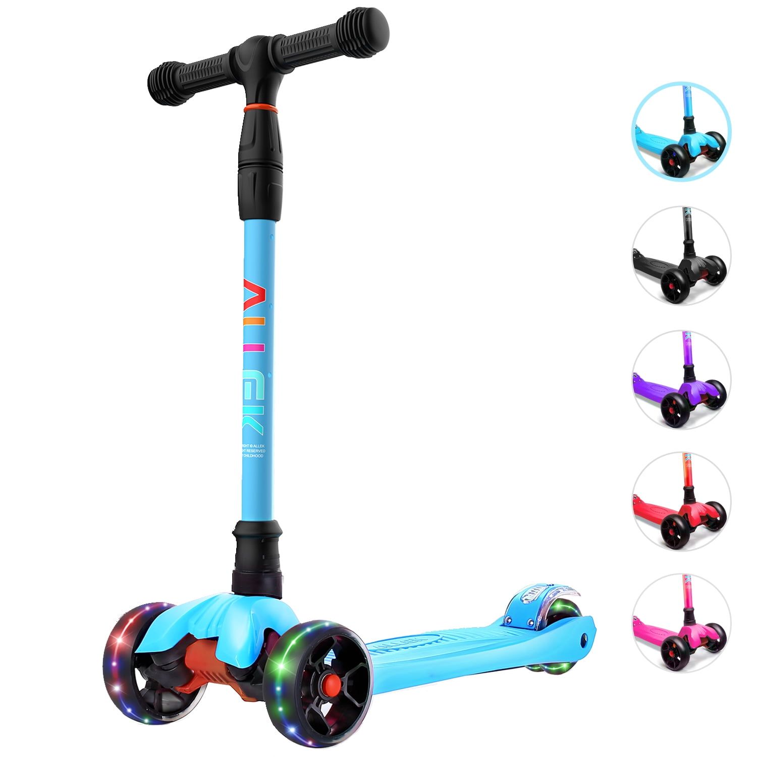 Aqua Blue Adjustable Aluminum Kick Scooter with Light-Up Wheels