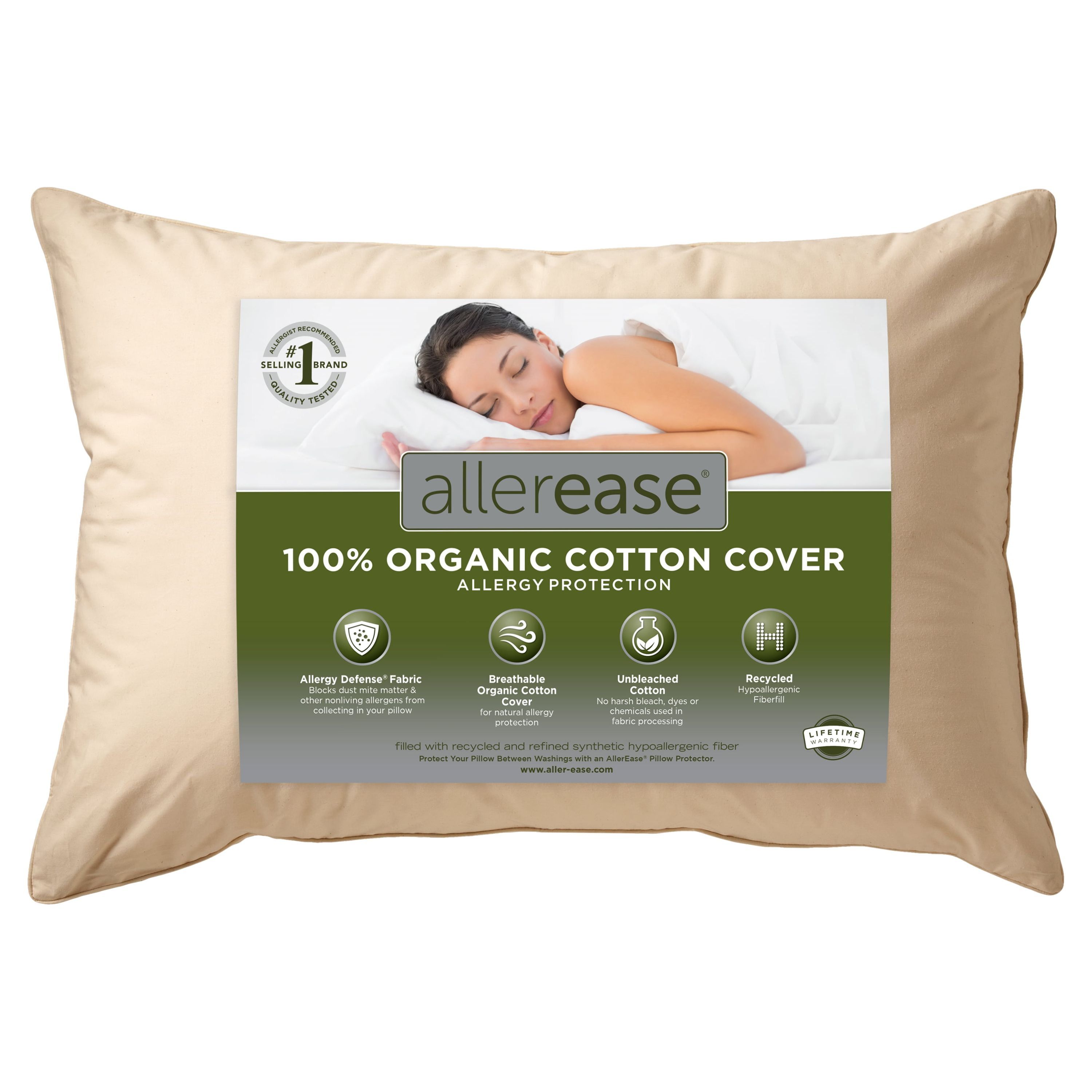 AllerEase Organic Cotton Cover Hypoallergenic Standard Pillow