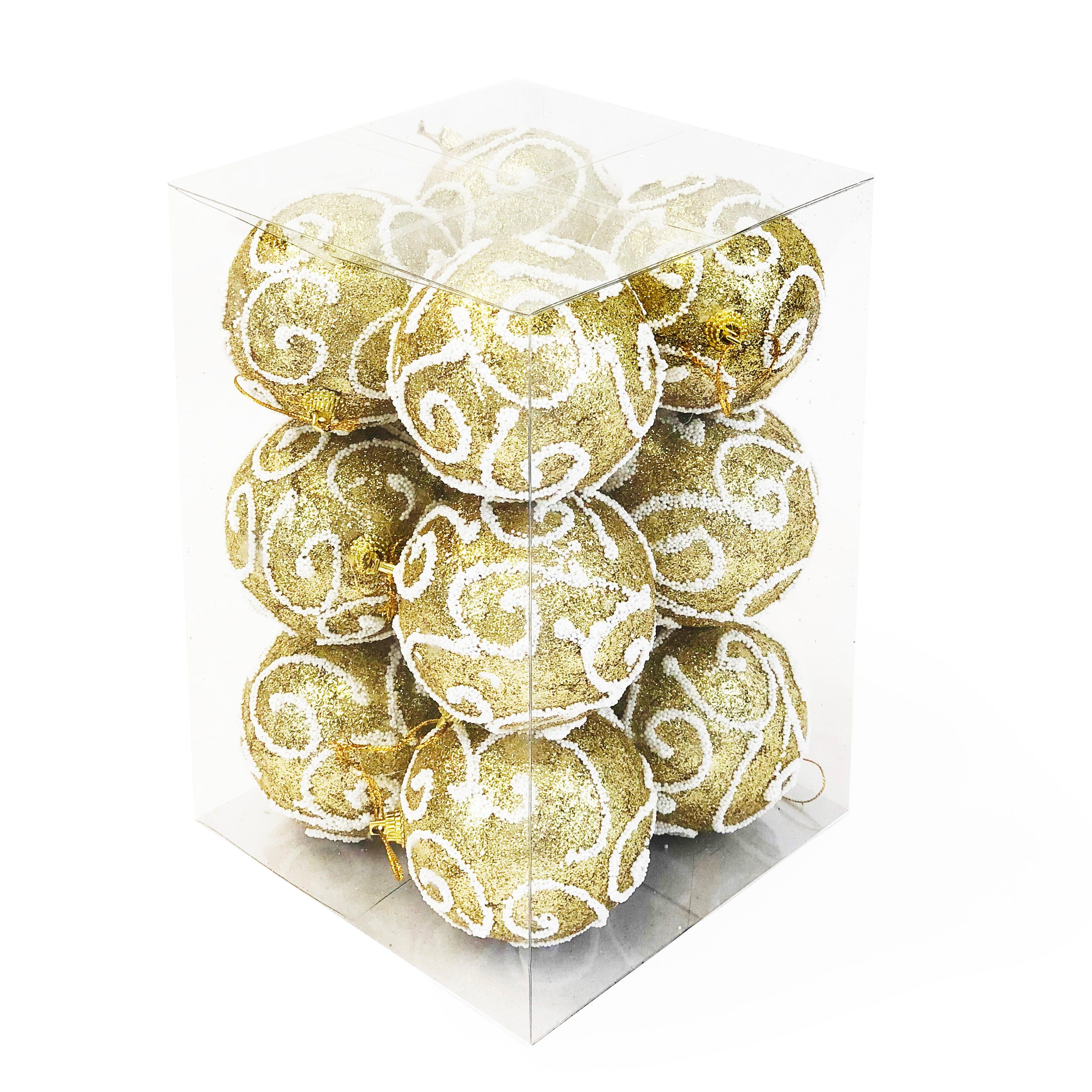 Gold Glitter Foam Christmas Ornament Balls, 3-Inch, 12 Pack