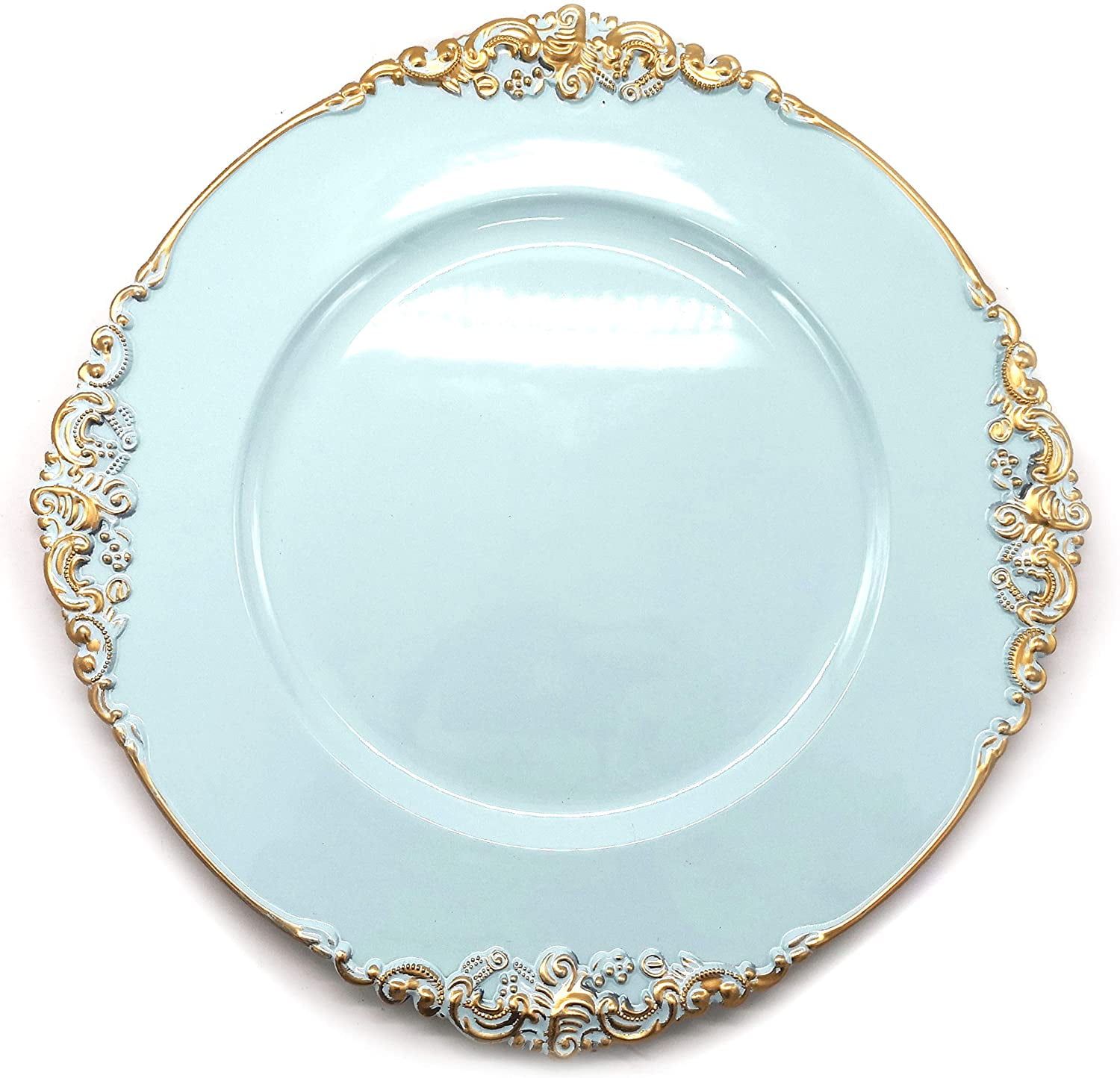 Light Blue and Gold Floral 13-Inch Glass Charger Plate