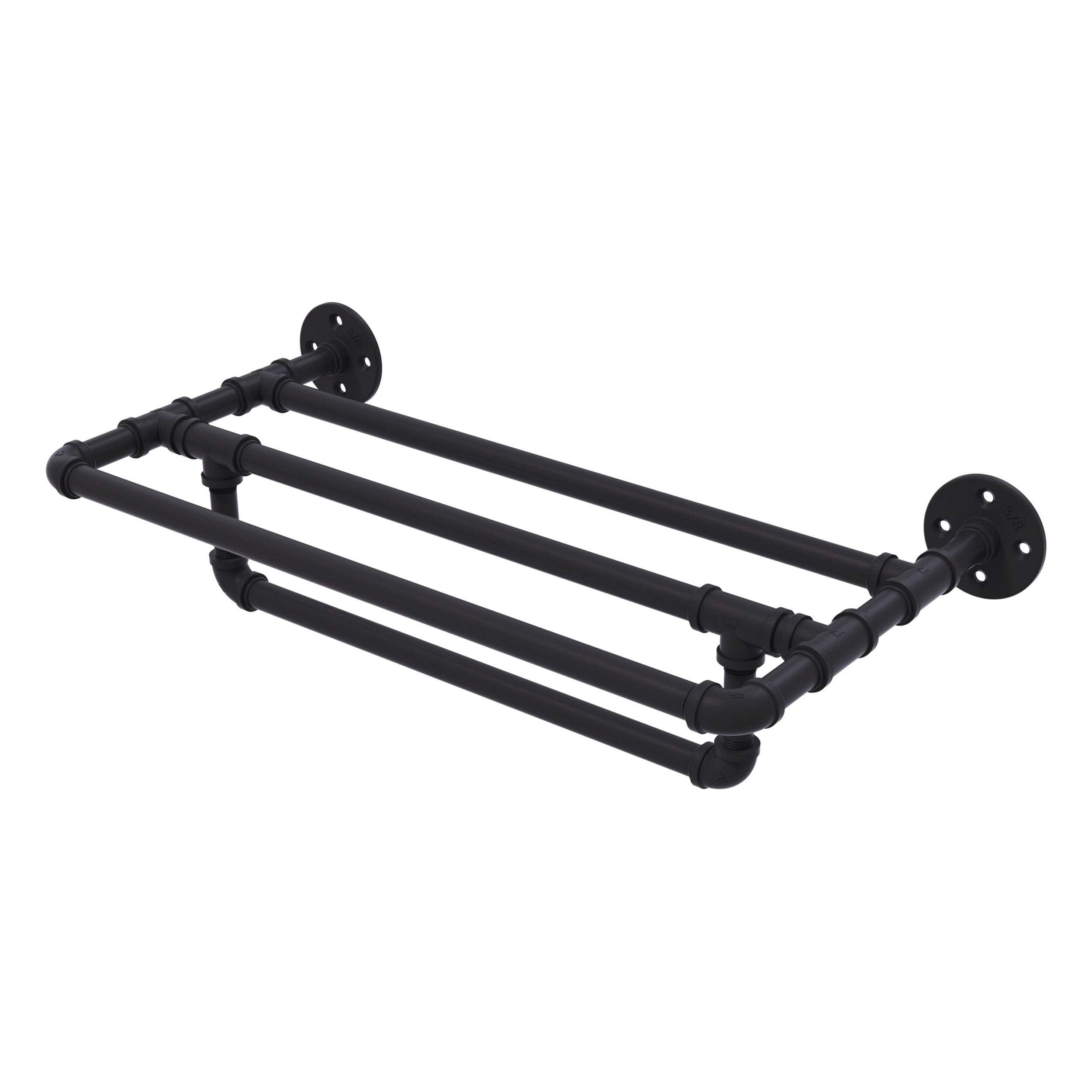 Matte Black Industrial Iron Wall Mounted Towel Shelf with Bar