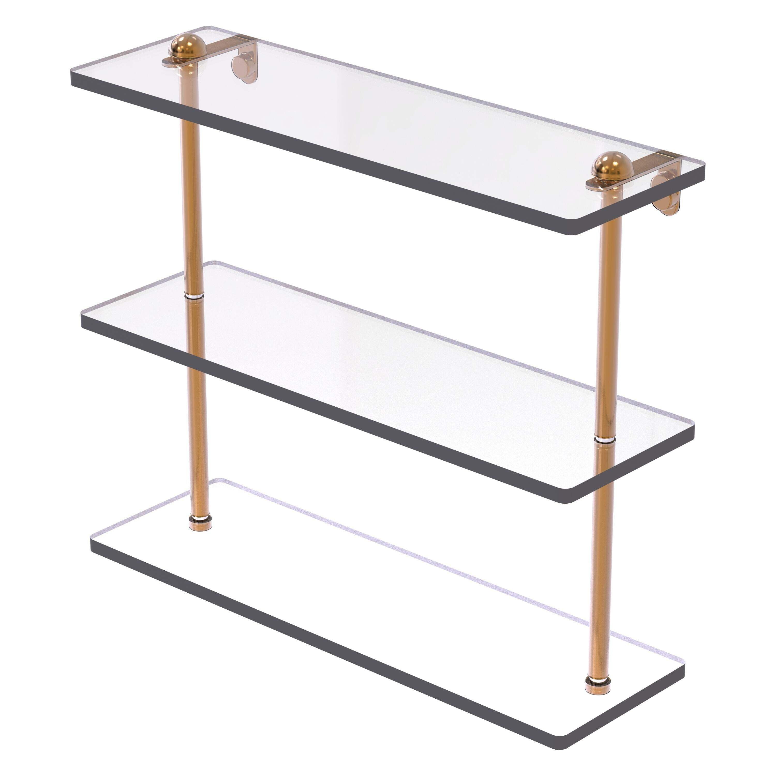 16-Inch Brushed Bronze Triple Tiered Glass Wall Shelf