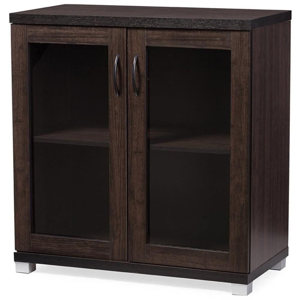 Dark Brown Glass Door Office Storage Cabinet with Adjustable Shelving