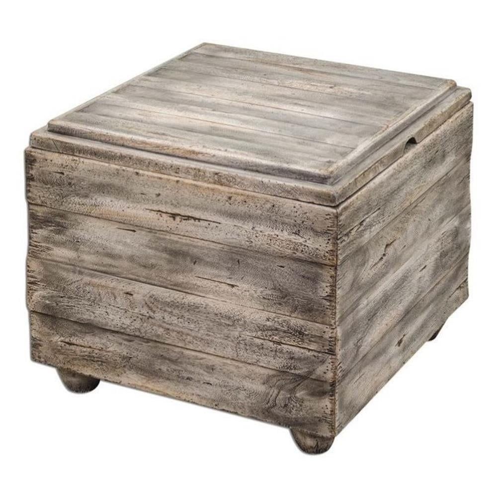 Gray Mango Wood Rustic Square Storage Table