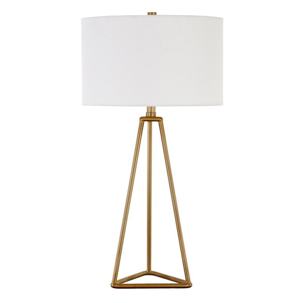 Golden Bronze Geometric Table Lamp with White Drum Shade