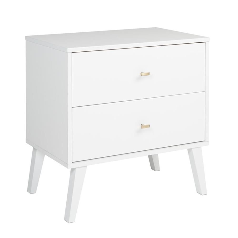 White Laminate Mid Century Modern 2 Drawer Nightstand