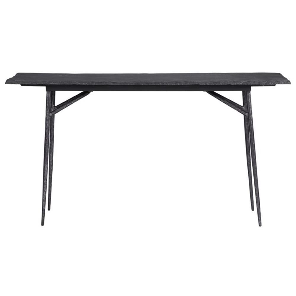 Aged Black Slate and Iron Rectangular Console Table