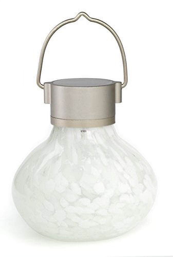 Hand-Blown White Glass Solar Tea Lantern with Steel Handle