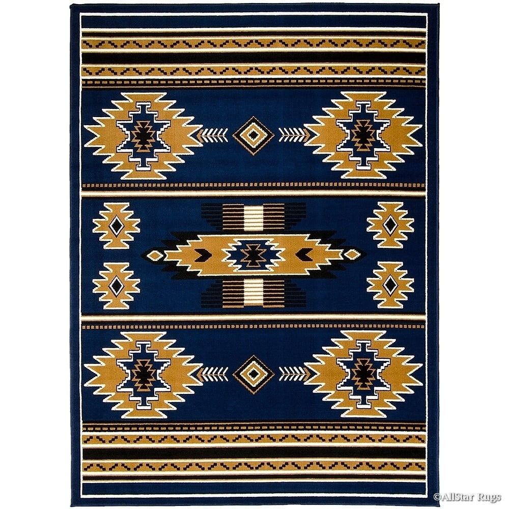 Navy and Gold Southwestern Geometric Synthetic Rug 5' x 7'