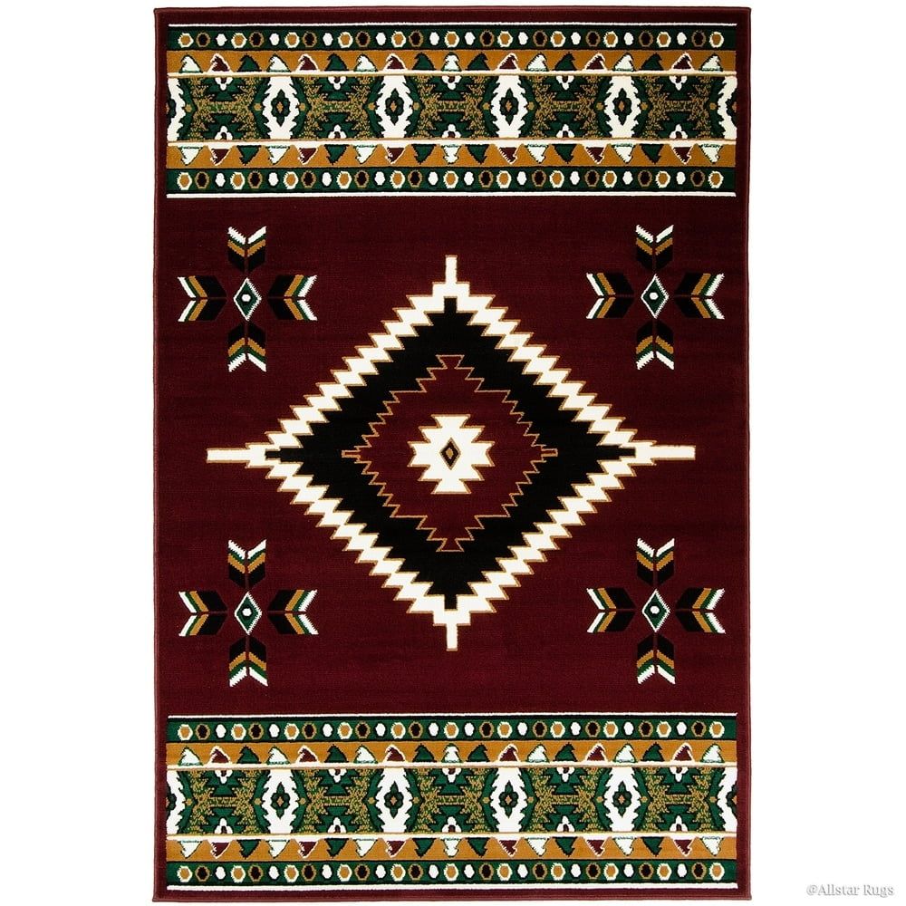 Burgundy Geometric Southwestern Synthetic Area Rug 5' x 8'