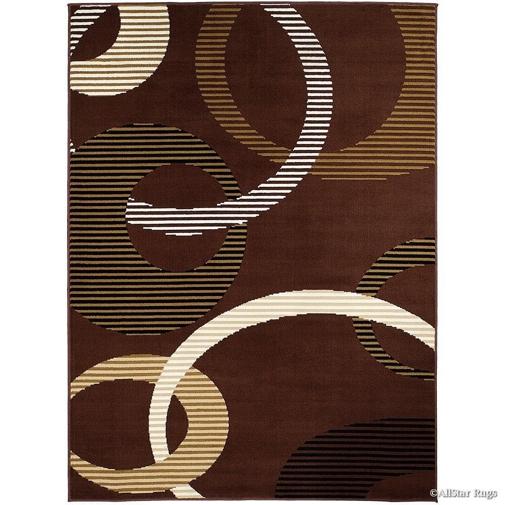 Brown Geometric Patterned Synthetic Area Rug 5' x 7'