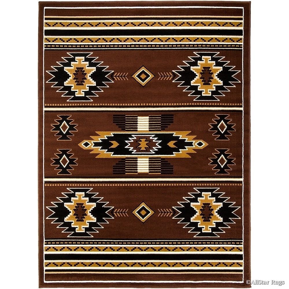 Dark Brown Southwestern Geometric Stain-Resistant Area Rug