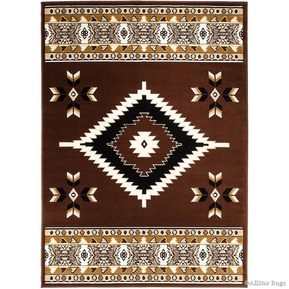 Southwestern Dark Brown Geometric Stain-resistant Synthetic Rug