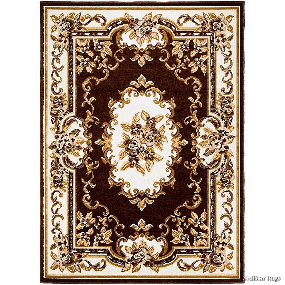 Dark Brown and Beige Rectangular 8' x 10' Synthetic Stain-Resistant Rug