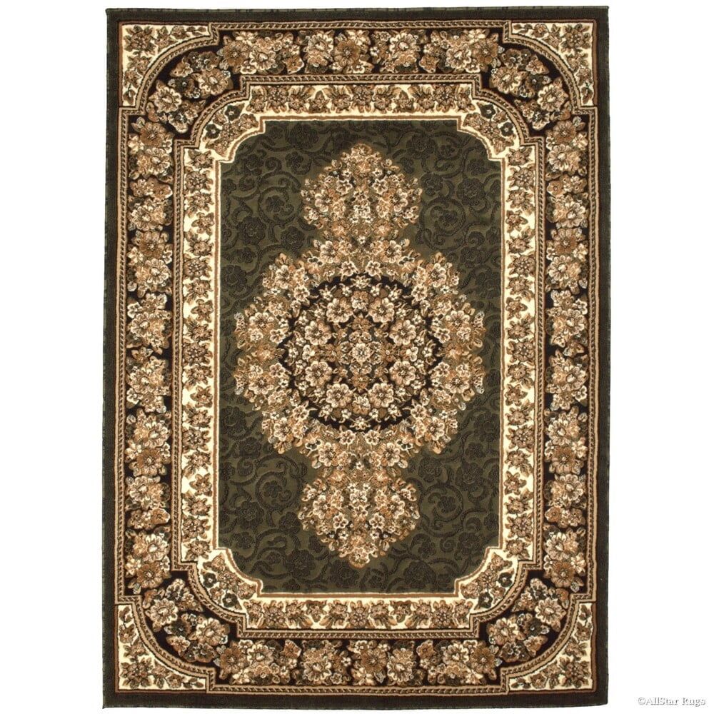 Handmade Green and Brown Rectangular Cotton Rug 5' x 7'