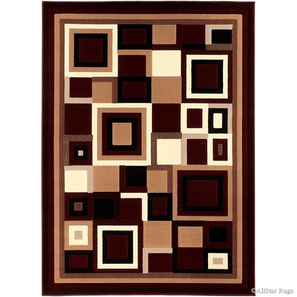 Burgundy and Beige Abstract Rectangular Synthetic Rug 5' x 7'