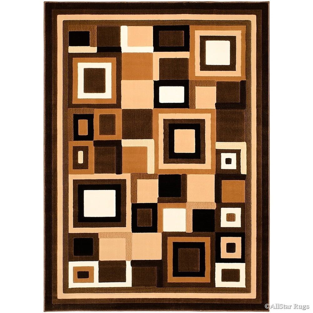 Chocolate and Beige Abstract Rectangular Synthetic Rug 5' x 7'