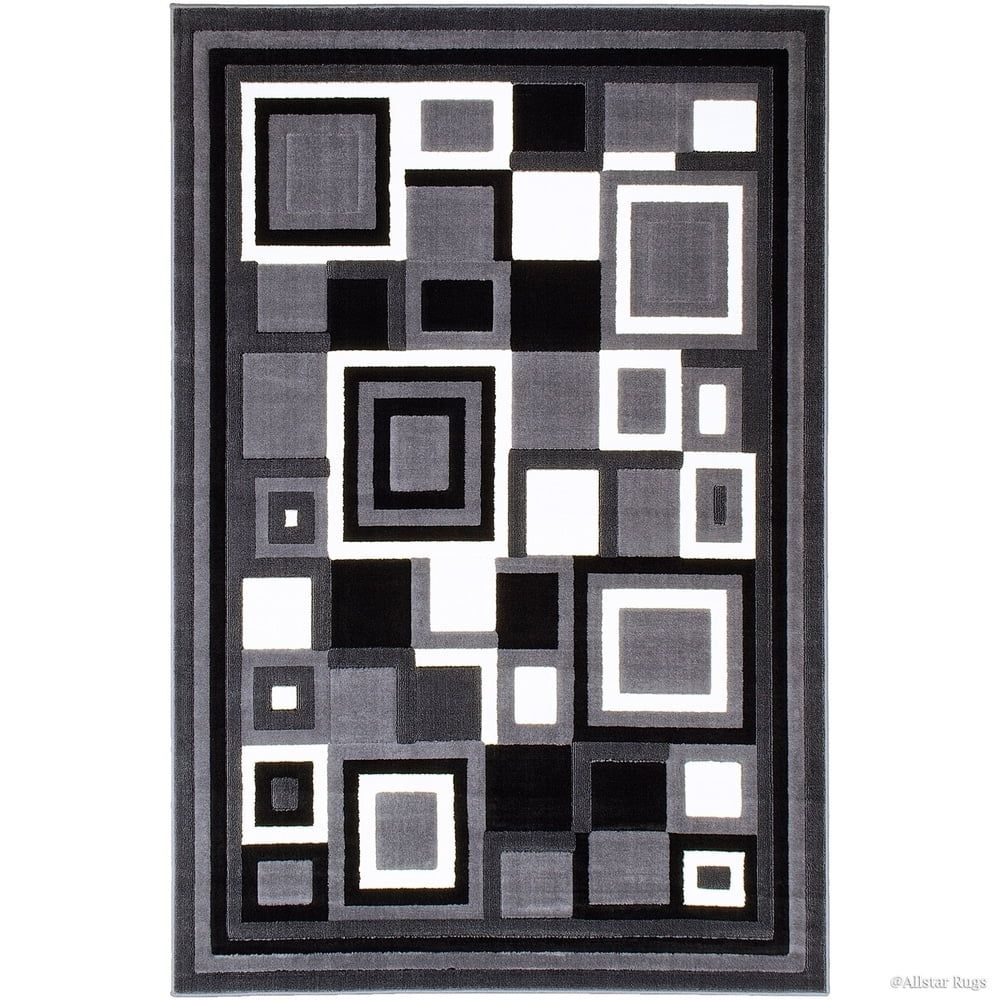 Gray Abstract Geometric Rectangular Synthetic Area Rug