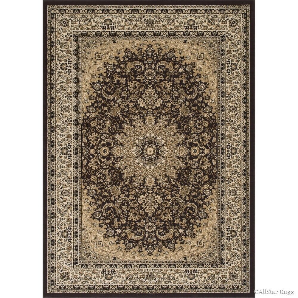 Chocolate Brown Rectangular Synthetic Persian Rug 5' x 8'