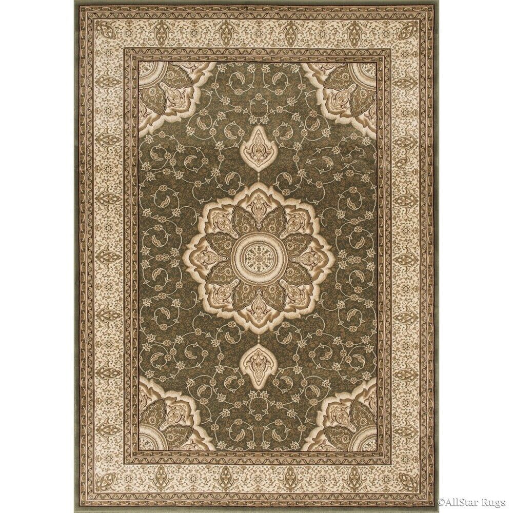 Sage Green and Beige Floral Synthetic Rectangular Rug