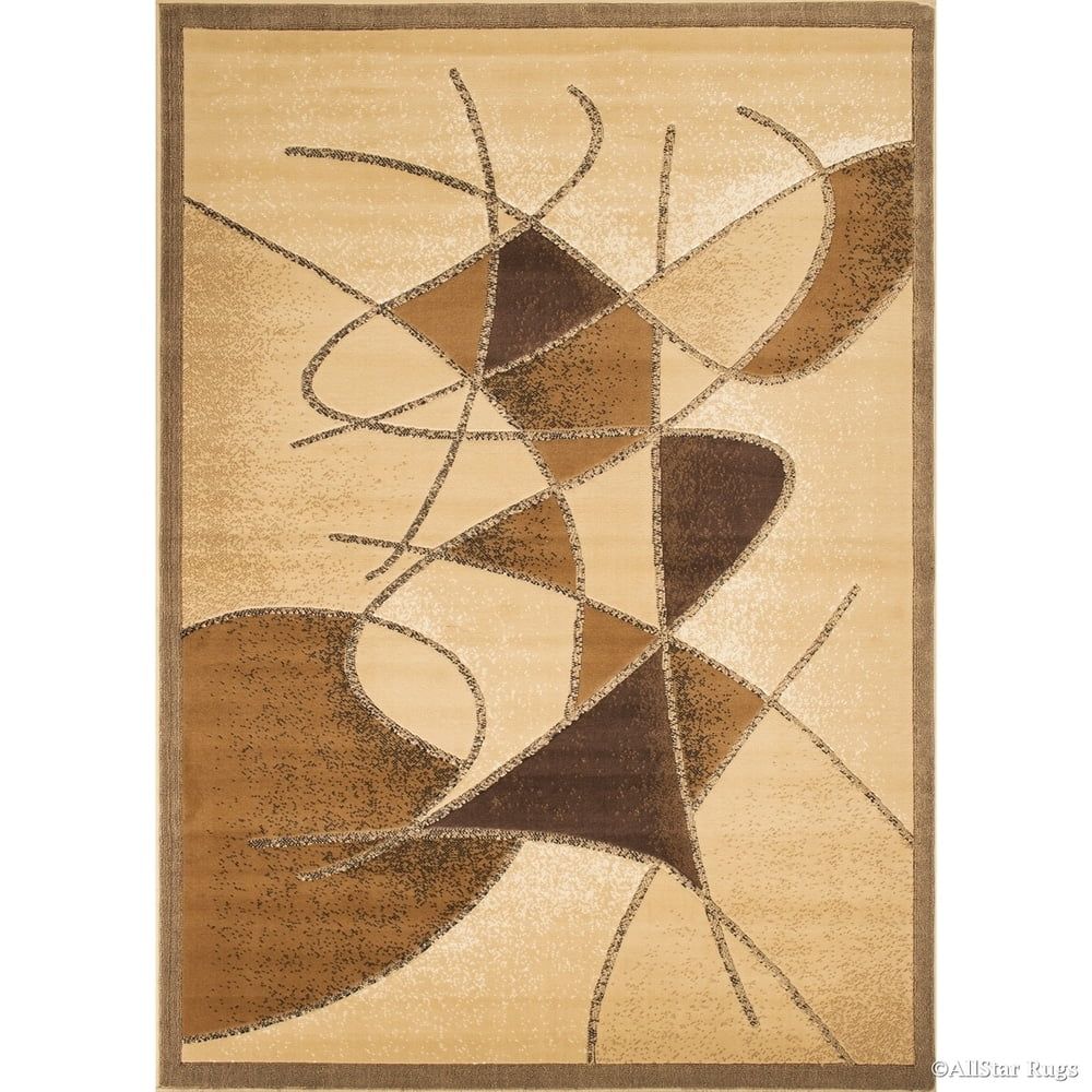 Beige and Brown Abstract Floral Synthetic 5' x 7' Rug