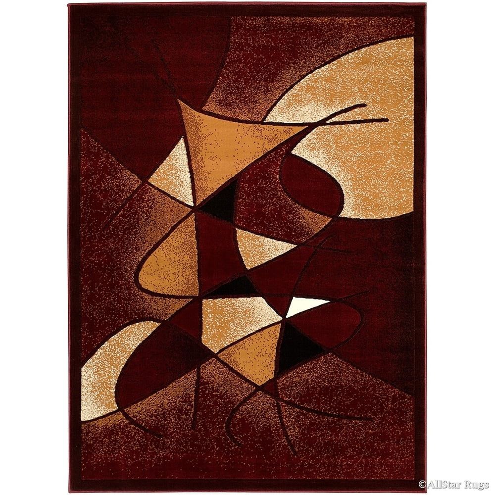 Burgundy and Beige Abstract Synthetic 8' x 10' Area Rug