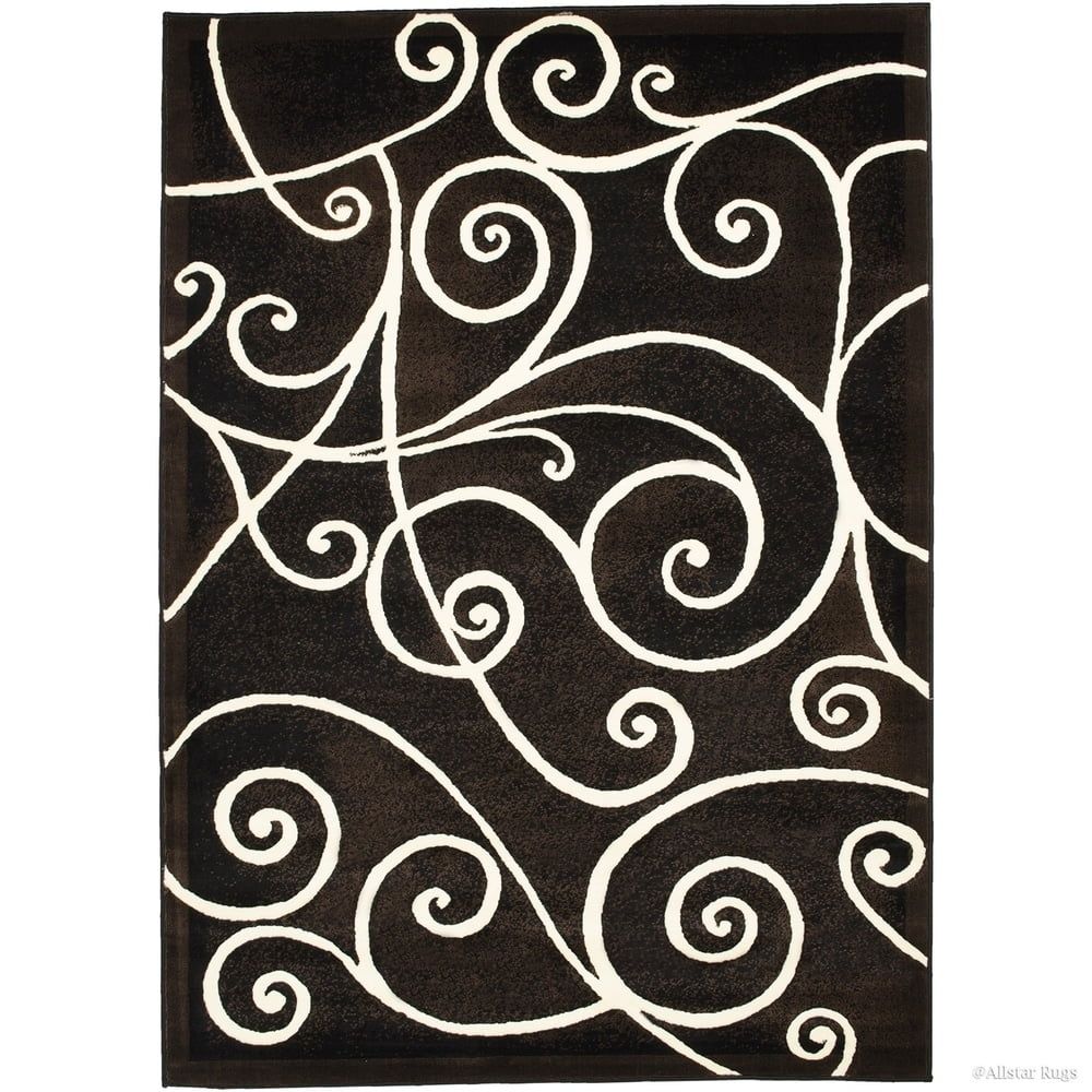 Black and White 5' x 7' Synthetic Stain-Resistant Rectangular Rug