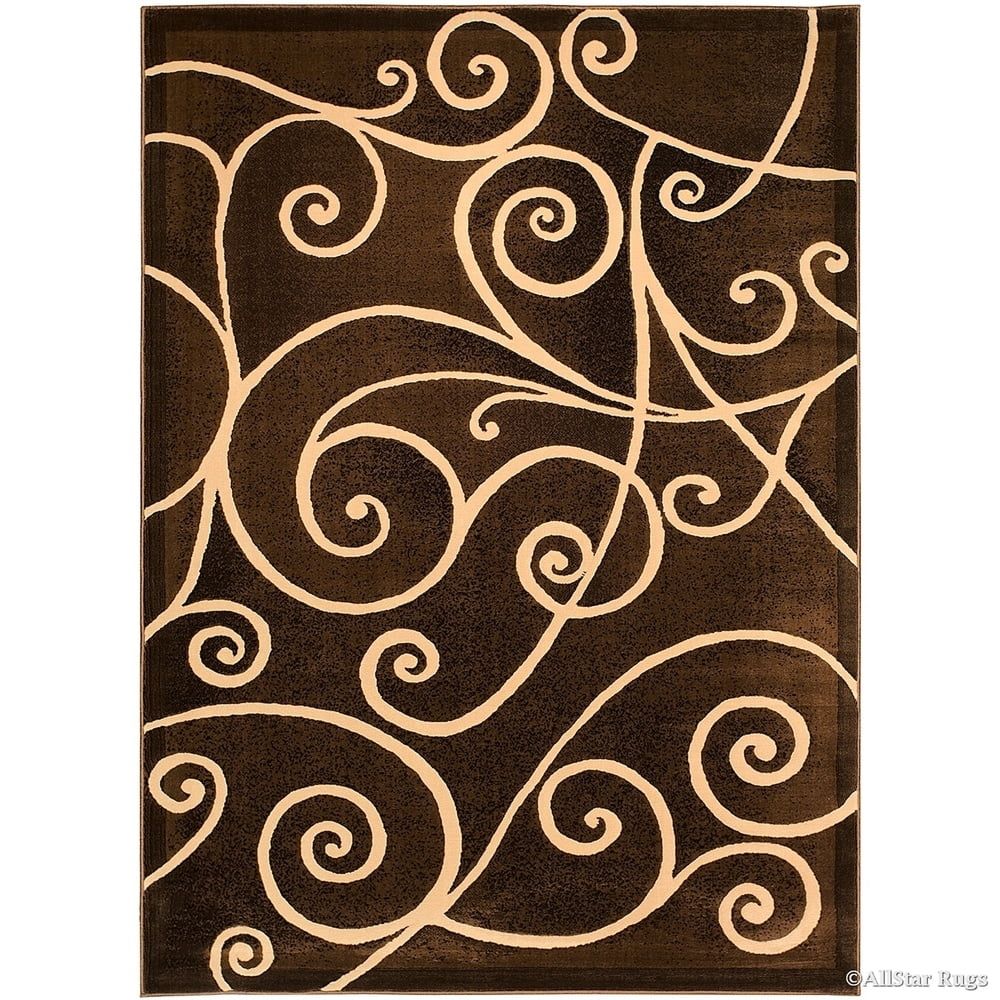 Chocolate and Beige Rectangular Non-slip Synthetic Rug 5' x 7'