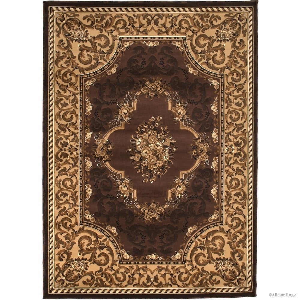 Chocolate and Beige Floral Woven Area Rug 5'2" x 7'2"