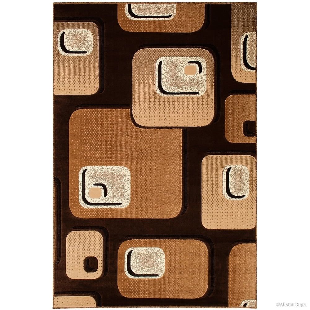 Chocolate and Beige Geometric Synthetic 5' x 7' Area Rug