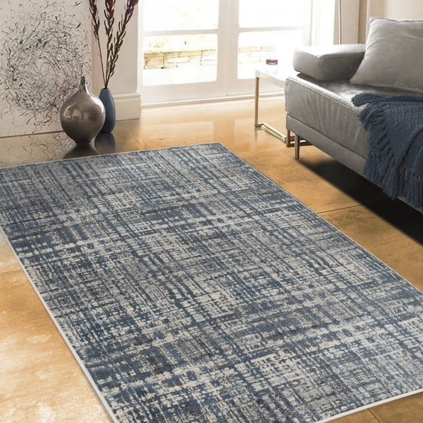 Charcoal Grey and Ivory Abstract Rectangular Area Rug