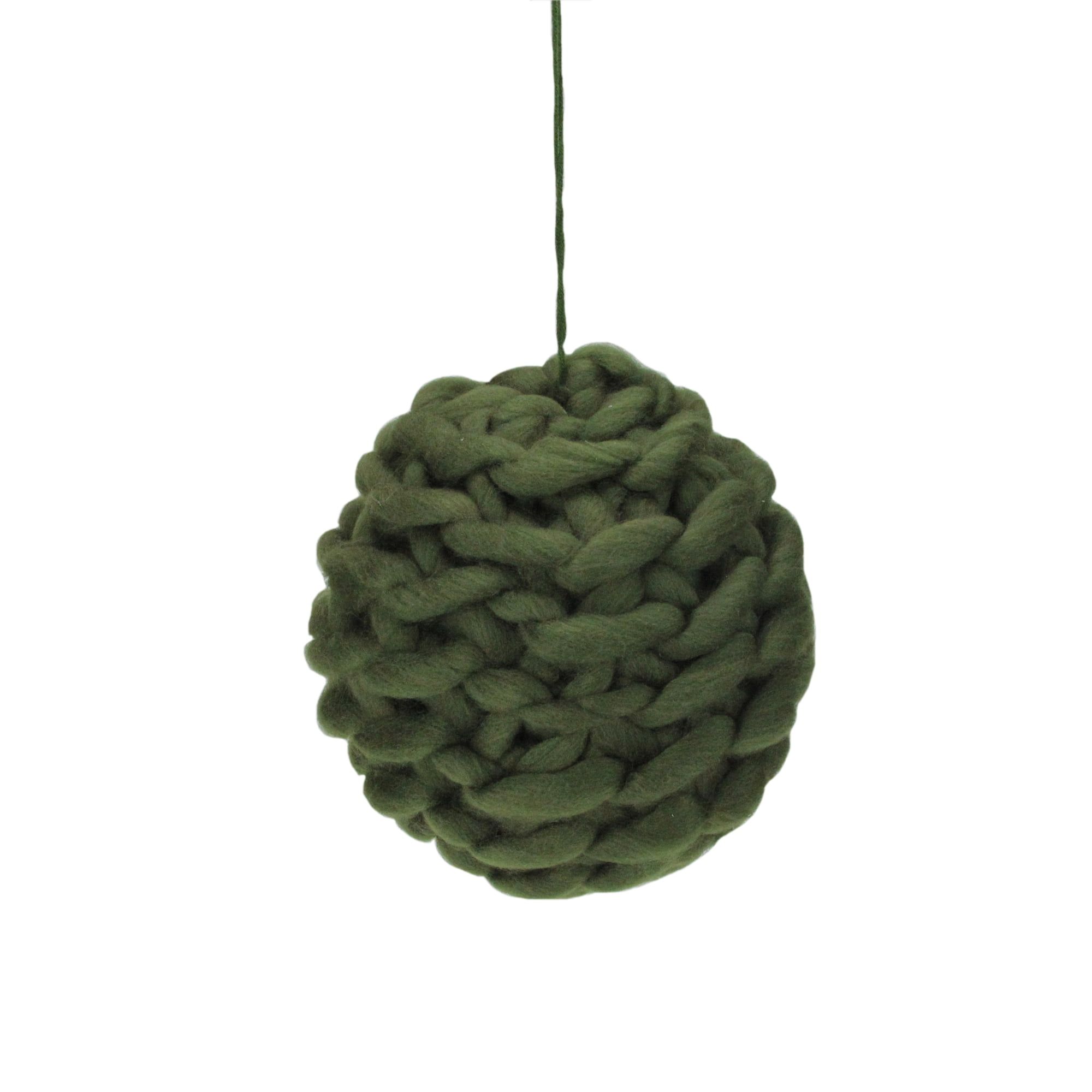 Olive Green Knit Shatterproof Wool Christmas Ball Ornament 7"