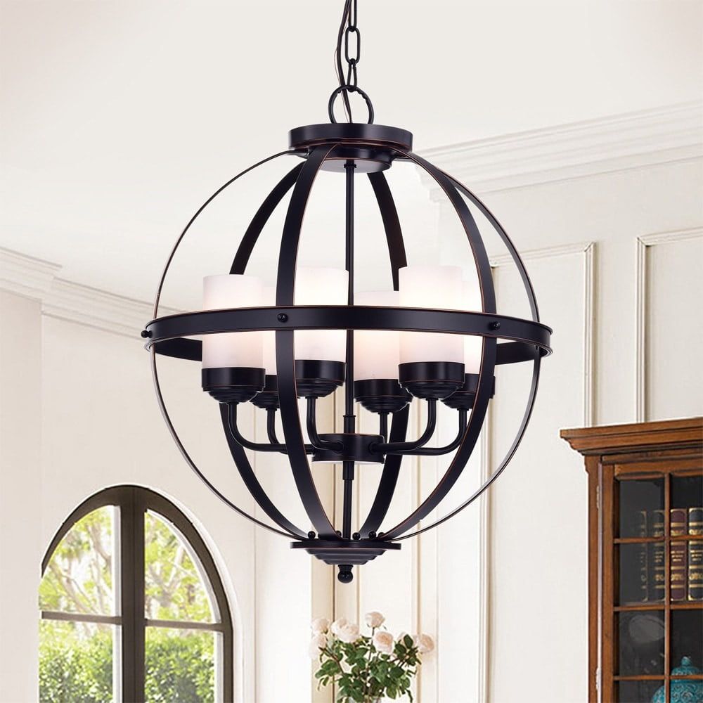 Almog Oil Rubbed Bronze 19-inch Round Pendant Light with Frosted Glass